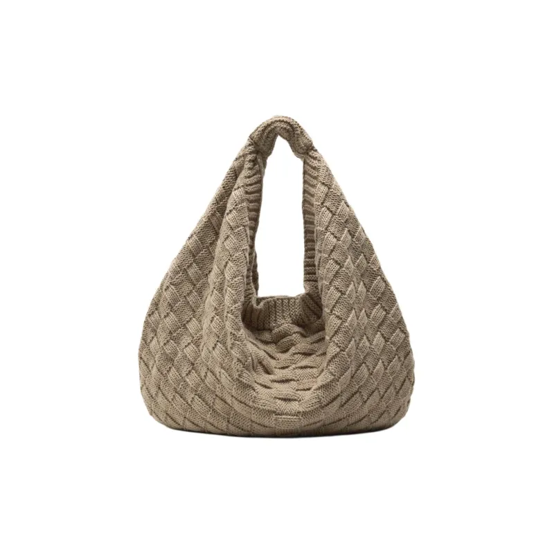 ZARA Mixed Wool Handbag Shoulder Bag Women's Brown-0