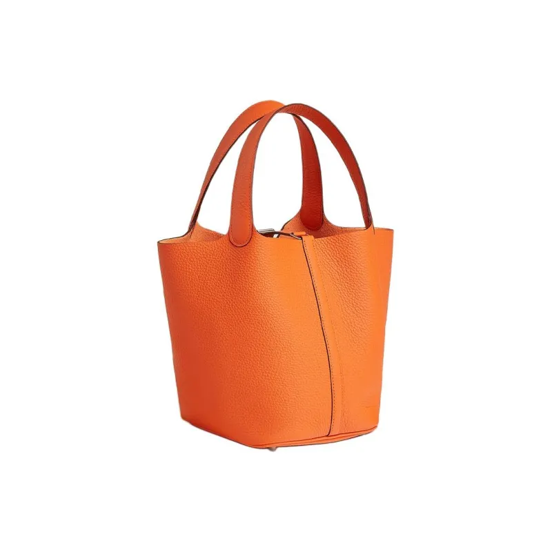 HERMES Picotin Lock Clemence Calfskin Basket Bag Handbag Bucket Bag Women's 0X Aluminum Dan Orange-2