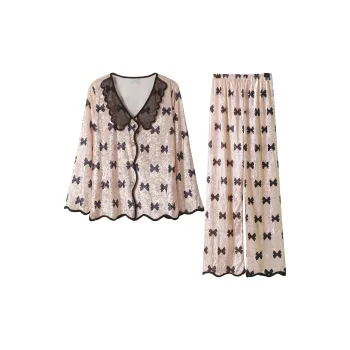 Flowers In Water Pleuche Pajama Set Women's Champagne