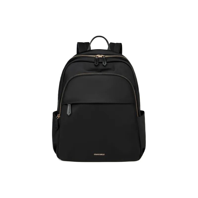 Crocodile Fabric Backpack Medium Size Women's Black/Gray-0