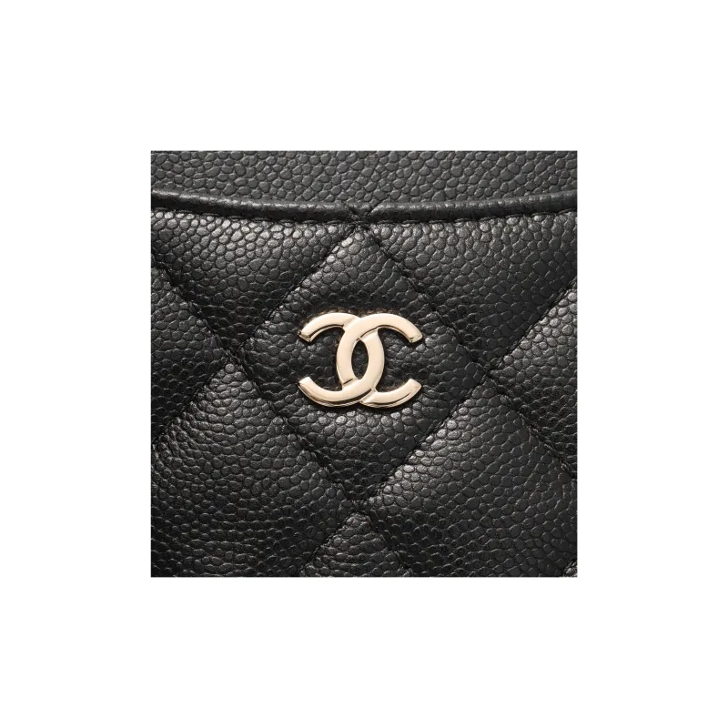 CHANEL Litchi Grain Cow Leather Clutch Card Holder, Wallet Women's Black-4
