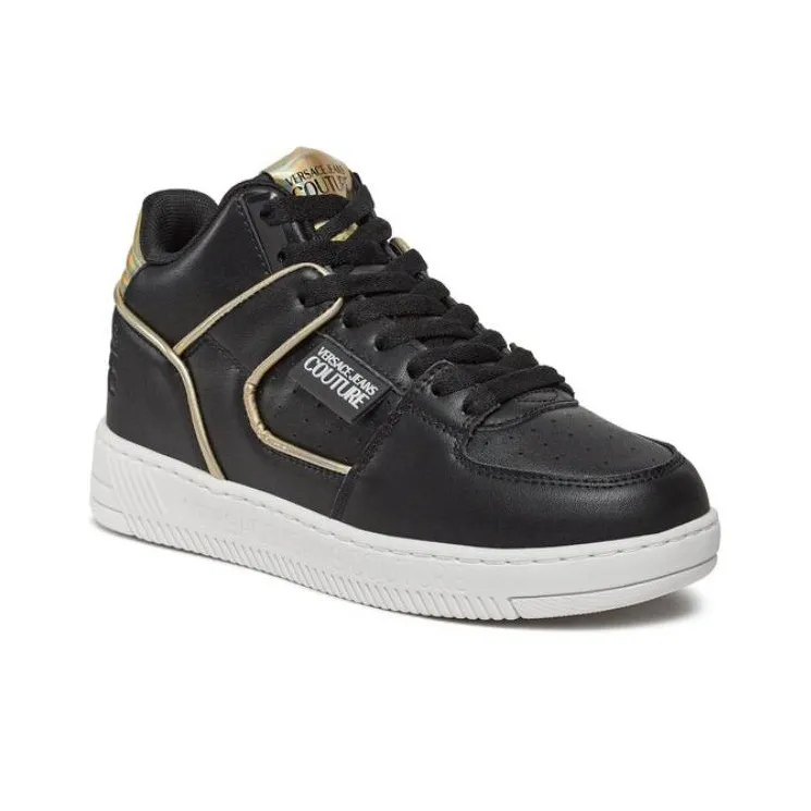 VERSACE JEANS Mid Top Skateboard Shoes Women's Black Gold-2