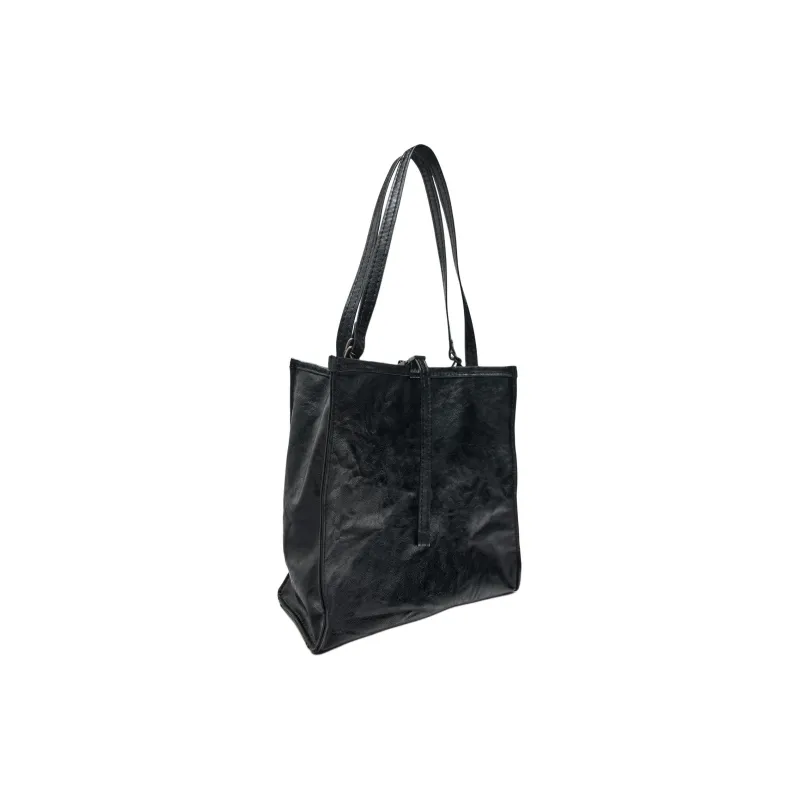 ZARA Polyurethane Tote Bag Shopping Bag Shoulder Bag Handbag Large Size Women's Black-1