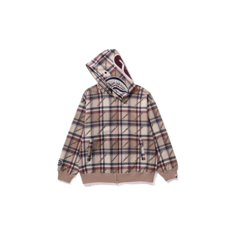 Bape Logo Check Pattern Shark Full Zip Hoodie-1
