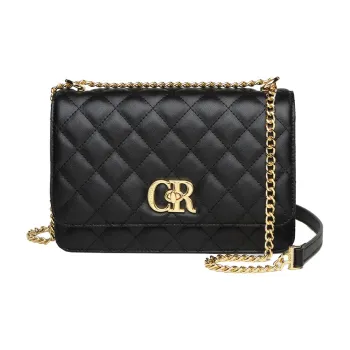 Crocodile Cow Leather Shoulder Bag Small Size Women's Black