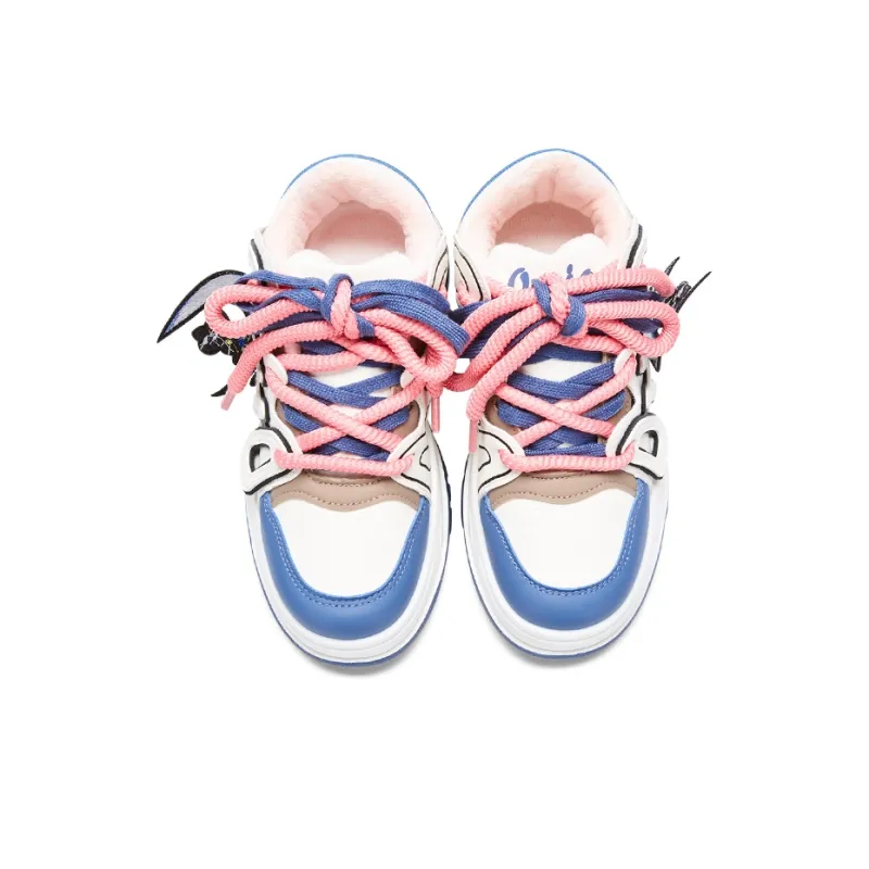 KARLIE KELLER Warm Height Increasing Support Wear-Resistant Slip-Resistant Low-Top Casual Shoes Women's Beige Blue-3
