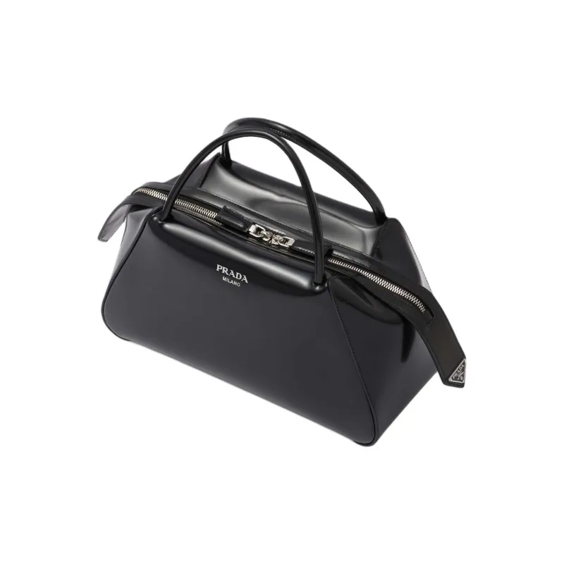 PRADA Brushed Leather Shoulder Bag Crossbody Bag Handbag Medium Size Women's Black-1