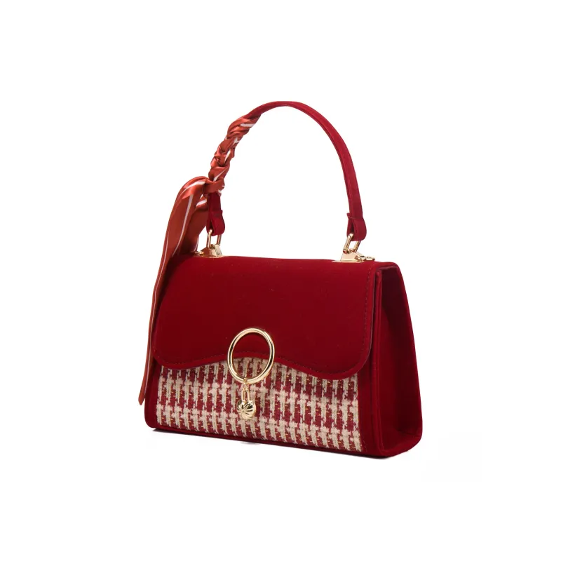 OUZIHUANG Woolen Shoulder Bag, Crossbody Bag, Handbag Regular Women's Burgundy-2