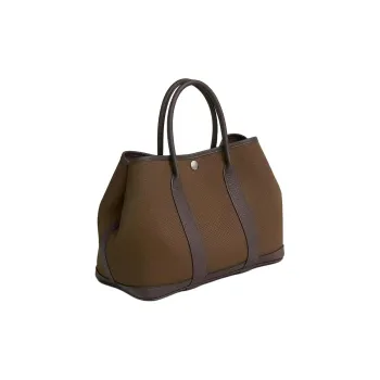 HERMES Garden Party Canvas With Leather Garden Bag Handbag Unisex Toundra Original & Ebony
