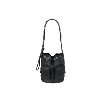 ZARA Cow Leather Bucket Bag Handbag Shoulder Bag Women's Black