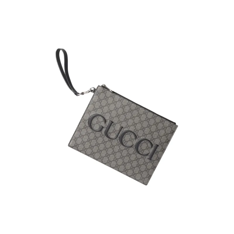 GUCCI Supreme Canvas Bag Clutch Men's Gray & Black-4