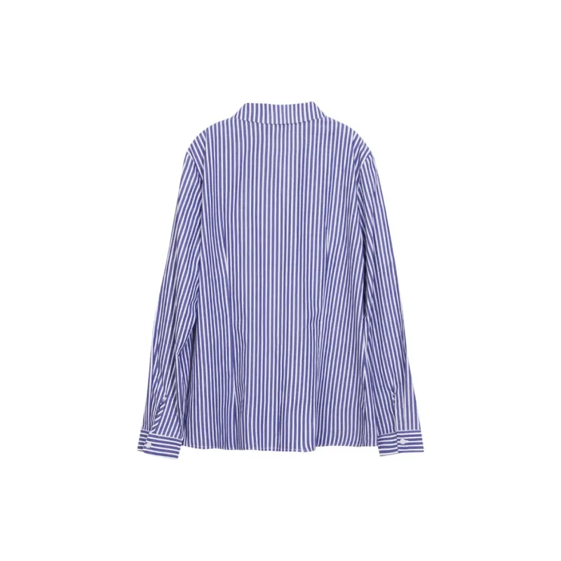Lucybaily Shirt Women's Blue White Stripes-3