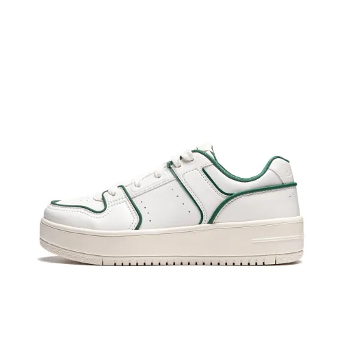 LINING Cheese Series Skateboard Shoes Women's Low-Top Mist White/Deep Temple Green