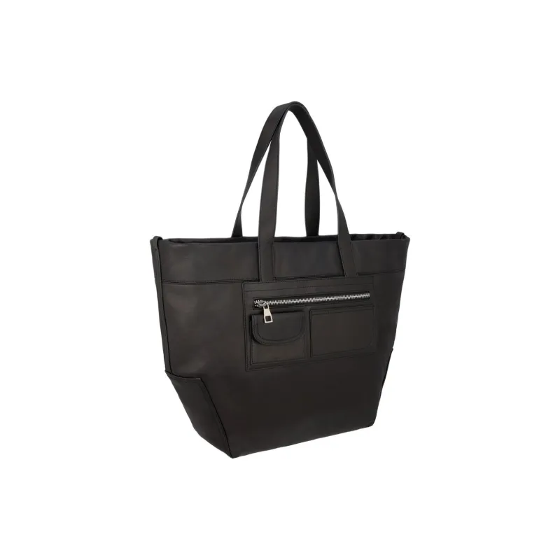 ZARA Cow Leather Tote Bag Shopping Bag Shoulder Bag Handbag Large Size Women's Black-1