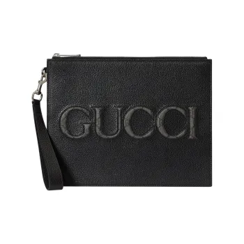 GUCCI Leather With Canvas Binding Clutch Men's Black