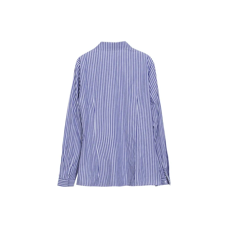 Lucybaily Shirt Women's Blue White Stripes-1