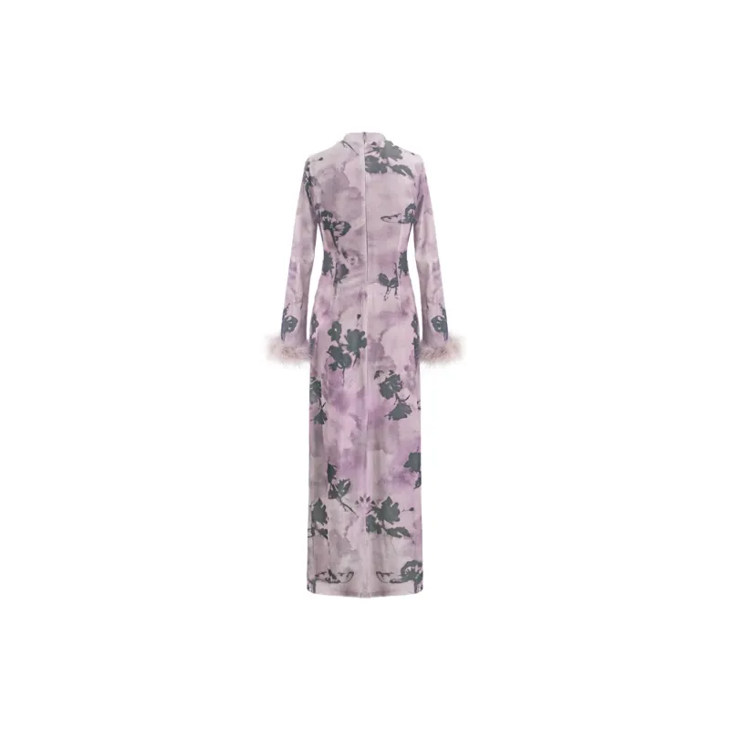 Sheep Design Cheongsam Women's Purple-1