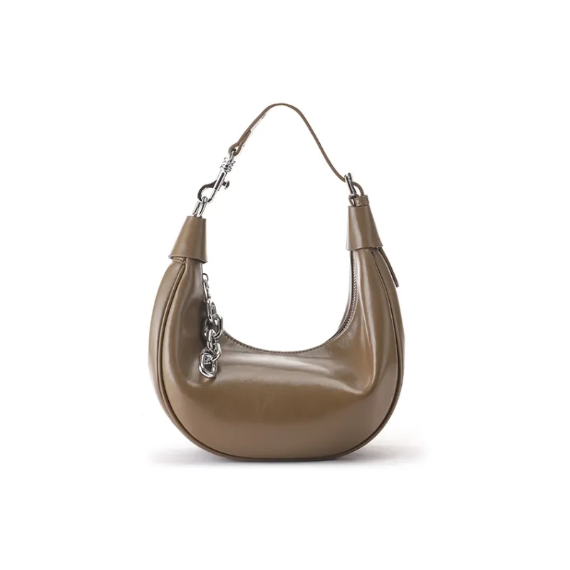 IAB Cow Leather Crescent Bag Shoulder Bag Medium Size Unisex Rum Color/Pine Brown/Cocoa Mocha-4