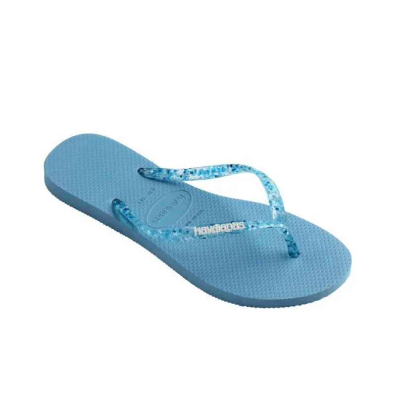 Havaianas Slim Logo Metallic Flip Flops Women's Blue-1