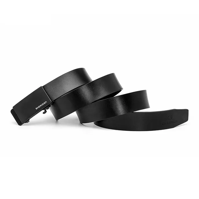 SHERIDan Business Elite Toothless Automatic Buckle Cow Leather Belt Men's Black-3