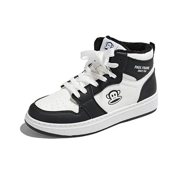 PAUL FRANK Slip Resistant Cushioning High Top Skateboard Shoes Unisex White Black-1