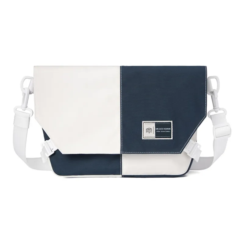 MR.ACE HOMME Polyester Messenger Bag, Crossbody Bag Medium Size Unisex Navy Blue White/Vibrant Orange-0