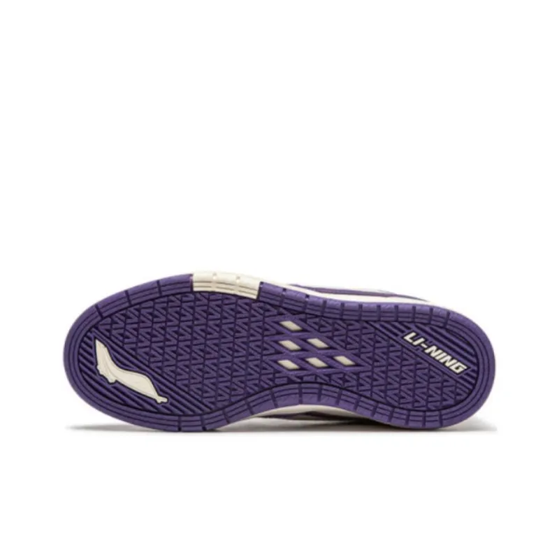 LiNing Anti Slip Wear Resistant Low Top Skateboard Shoes Women's Beige Purple-4