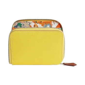 HERMES Silk'In Evercolor With Barenia Calfskin Wallets Coin Purses Women's Lime Multicolor Orange Multicolor Gull Gray