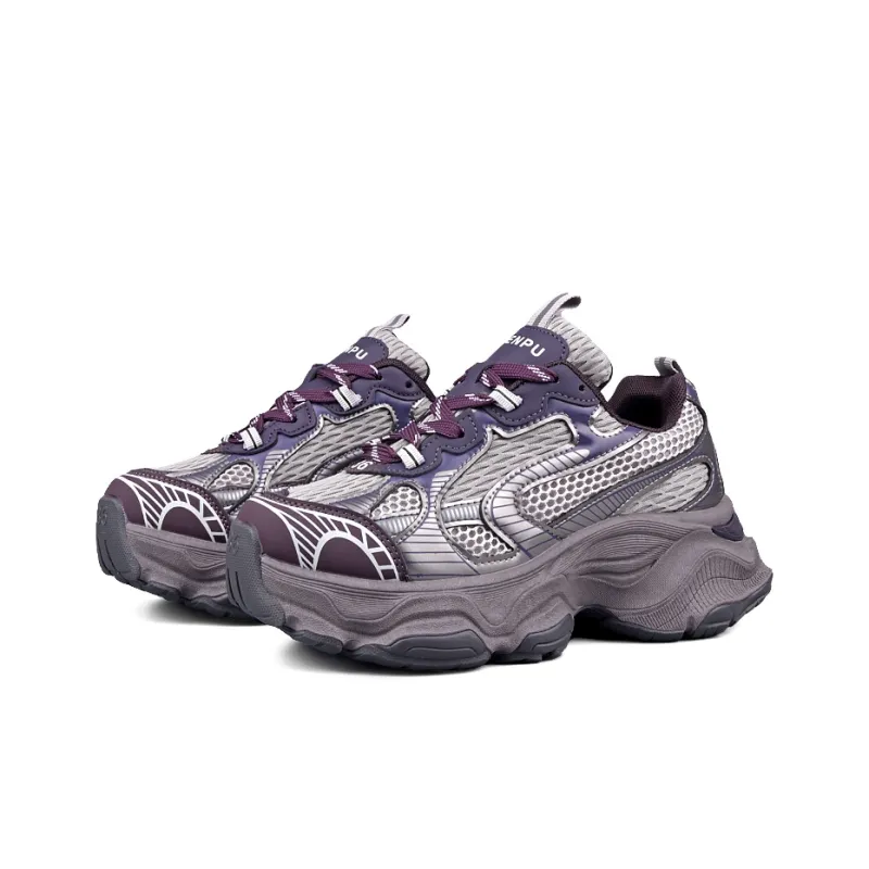 WENPU Cushioned Wear-Resistant Height Increasing Low-Top Chunky Sneakers 5cm Unisex-1