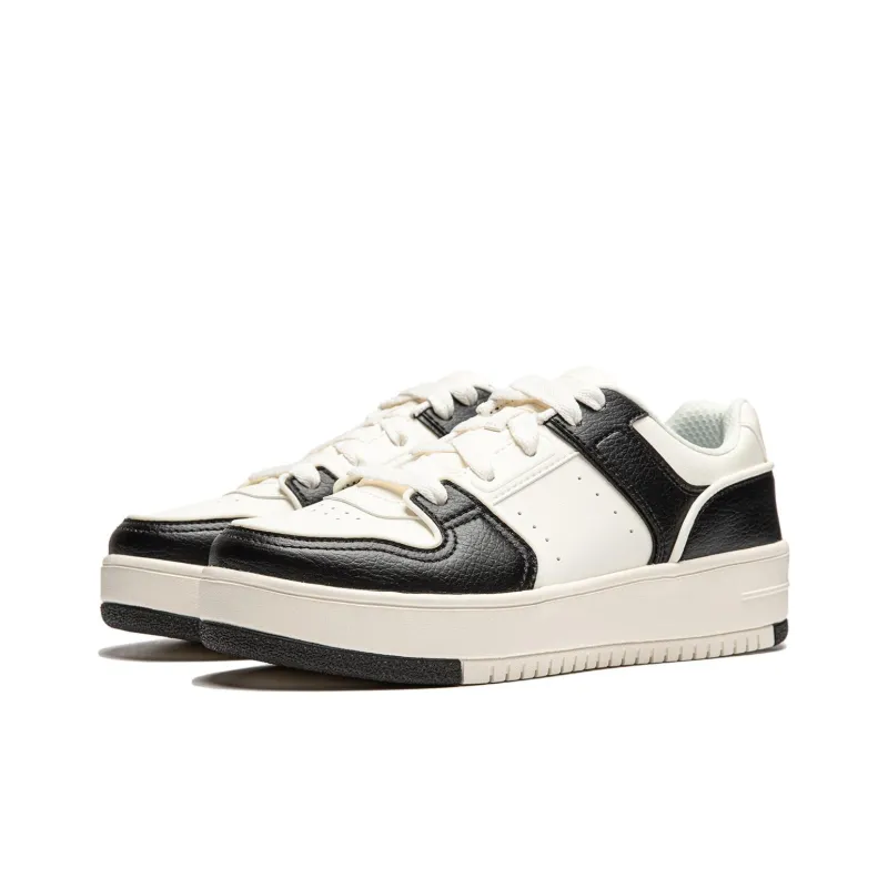 LiNing Cheese Slip Resistant Low Top Skateboard Shoes Women's Black White-2