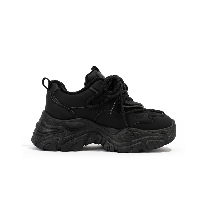 Humanism 1986 Abrasion Resistant Height Increasing Low Top Chunky Sneakers 5cm Women's Black-1