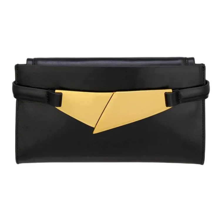 ZARA Cow Leather Envelope Bag Clutches Mini Women's Black-0