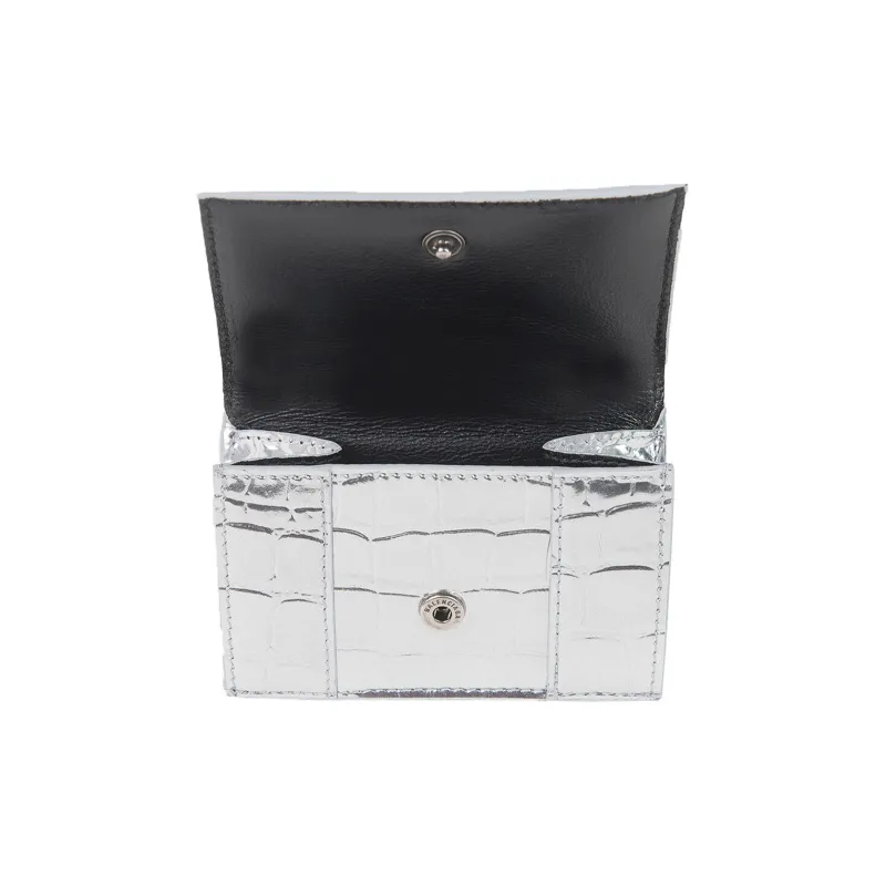 Balenciaga Hourglass Calfskin Wallet Mini Women's Silver-2