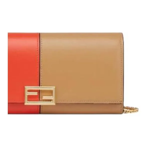FENDI Leather Shoulder Bag, Crossbody Bag, Wallet Women's Red & Beige-4