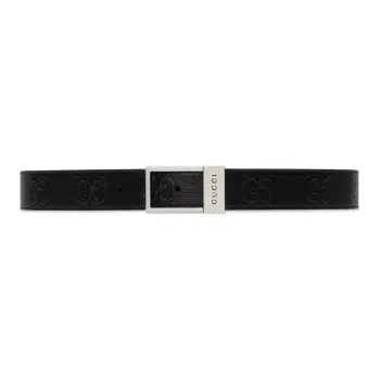 GUCCI Leather Belts Men's Black Width 3.5cm