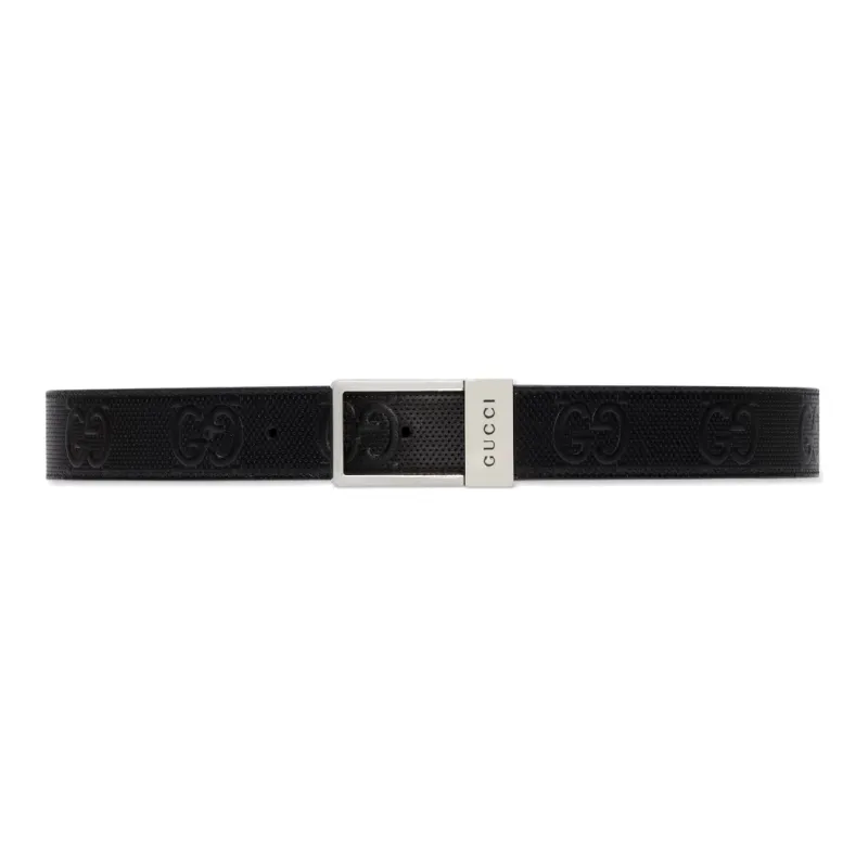 GUCCI Leather Belts Men's Black Width 3.5cm-0