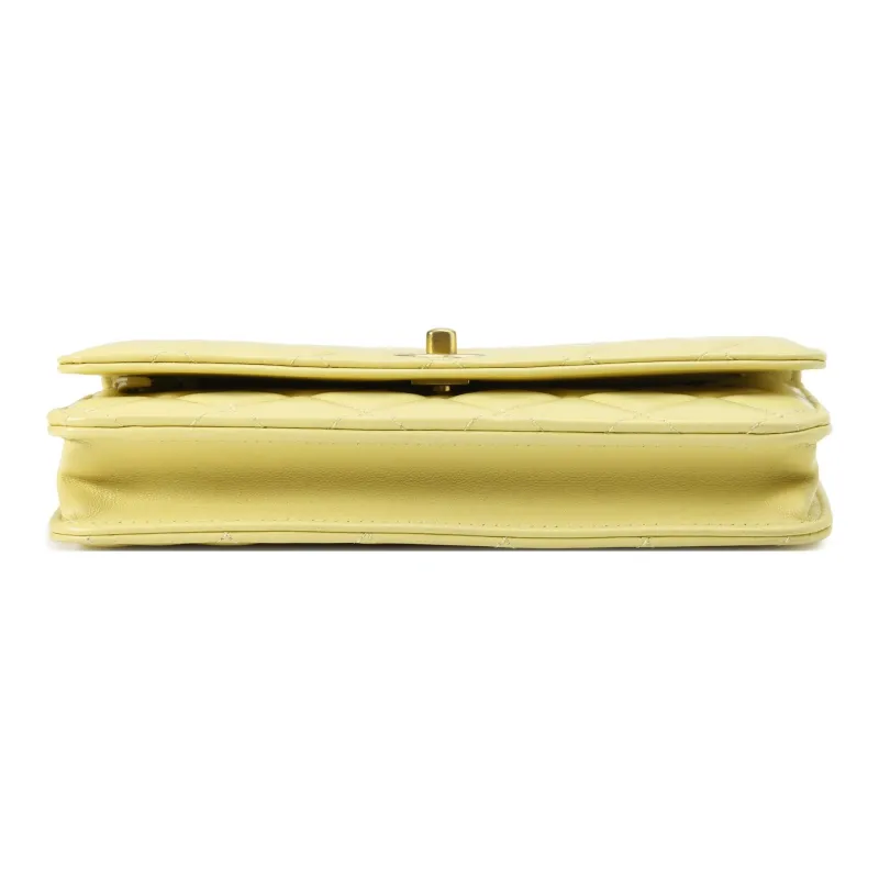 CHANEL WOC Smooth Lambskin Shoulder Bag, Crossbody Bag Mini Women's Light Yellow-3