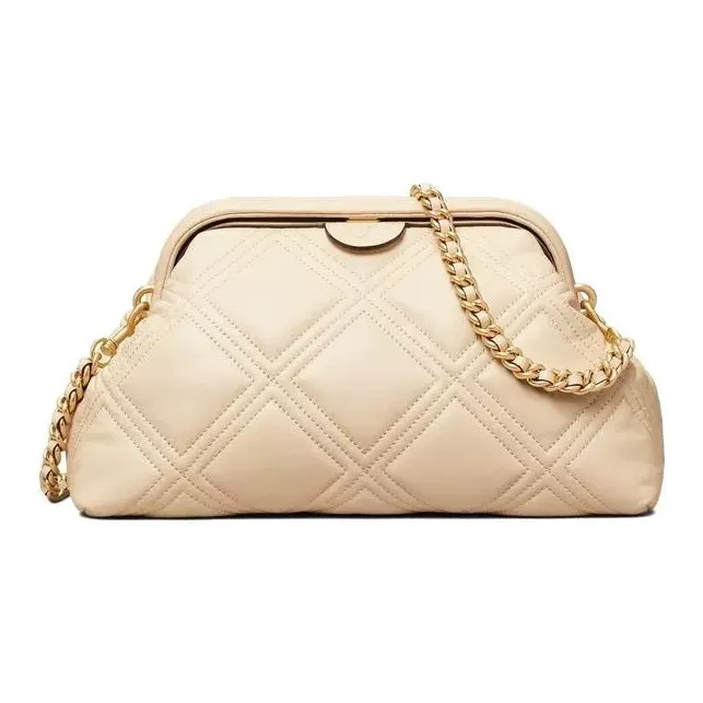 TORY BURCH Fleming Nappa Leather Clutch, Shoulder Bag, Crossbody Bag Trumpets Women's Cream White-0