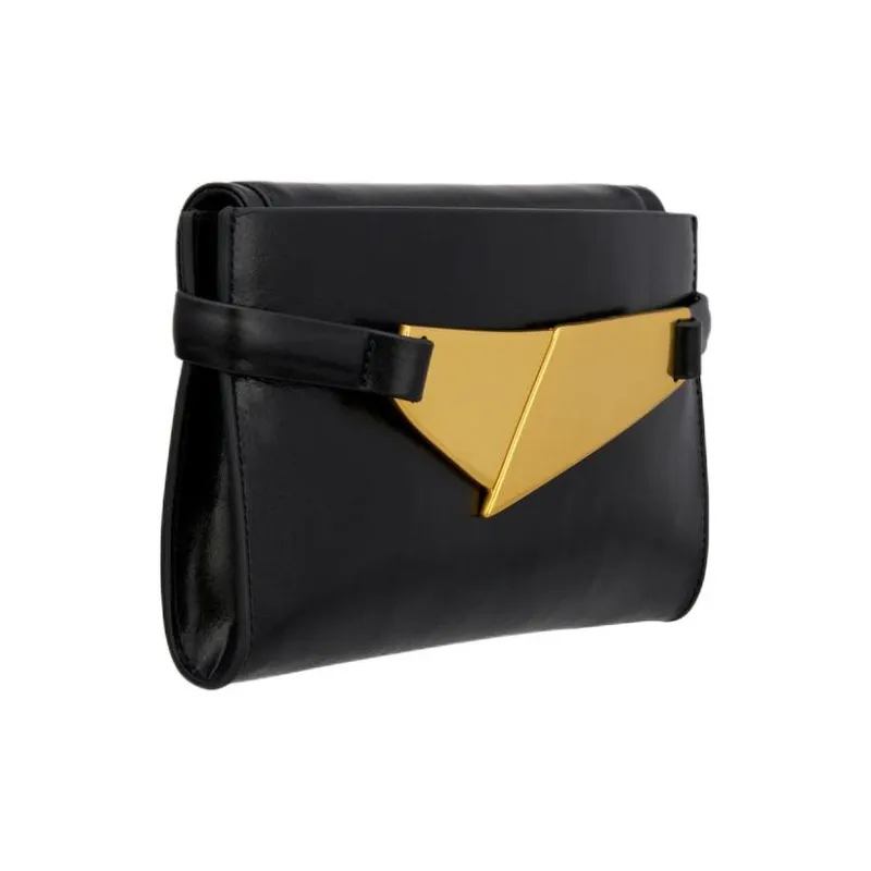 ZARA Cow Leather Envelope Bag Clutches Mini Women's Black-1