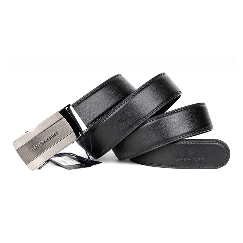 SHERIDan Business Elite Automatic Buckle Belt Cow Leather Leather Belts Men's Black Width 3.5CM-2
