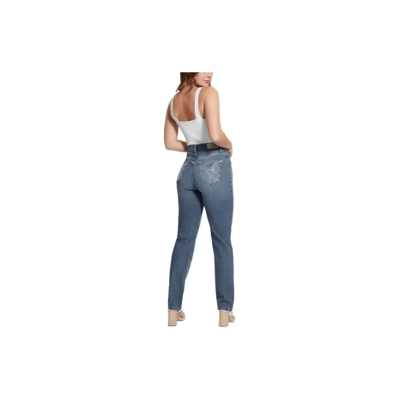 GUESS Rhinestone Quattro G Mom Jeans Jeans Women's Blue-1