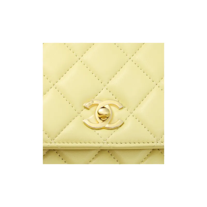 CHANEL WOC Smooth Lambskin Shoulder Bag, Crossbody Bag Mini Women's Light Yellow-5