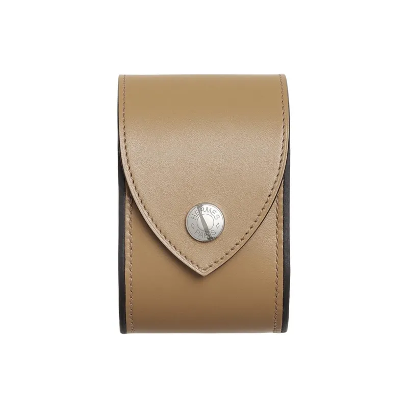 HERMES Tadelakt Calfskin Wrist Watch Travel Storage Bag Tubas Women's 1C Poussiere Dust Earth Tone & Cardamom Green-0