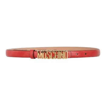 MOSCHINO Letter Logo Smooth Buckle Calfskin Leather Belts Women's Red Width 1.9CM