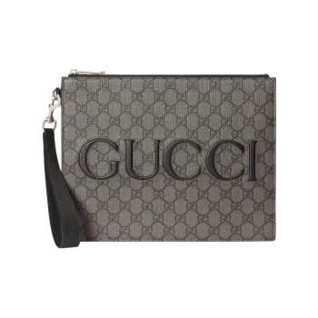 GUCCI Supreme Canvas Bag Clutch Men's Gray & Black