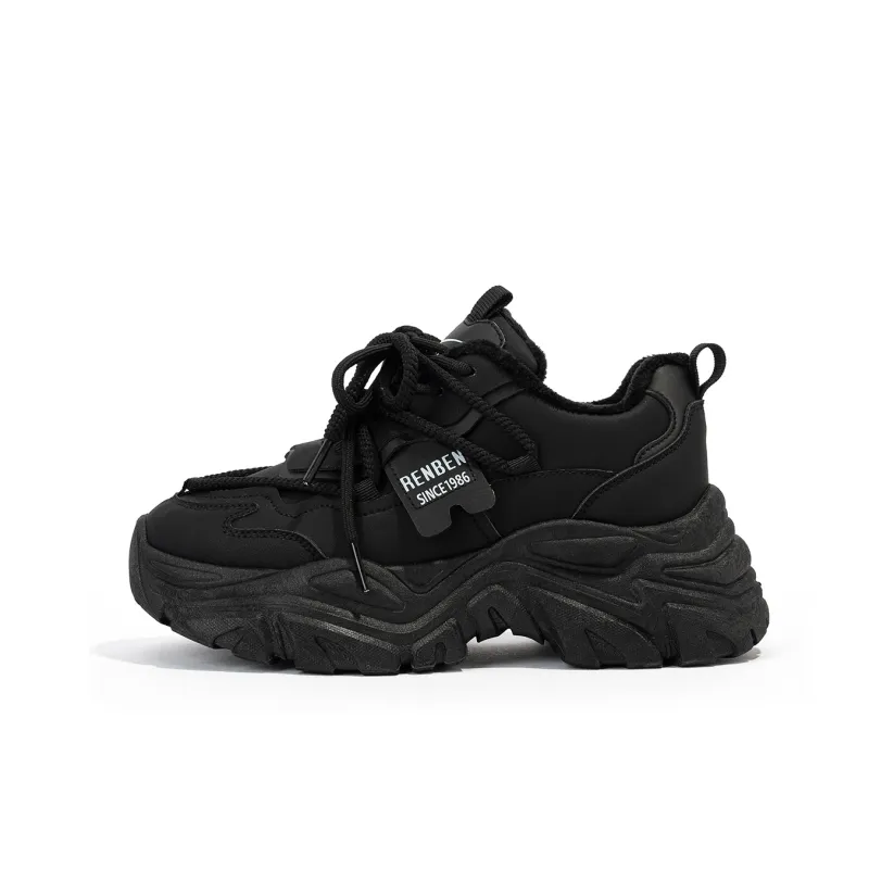 Humanism 1986 Abrasion Resistant Height Increasing Low Top Chunky Sneakers 5cm Women's Black-0
