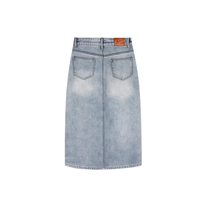 AMAZING SONG Denim Long Skirts Women's Washed Blue-1