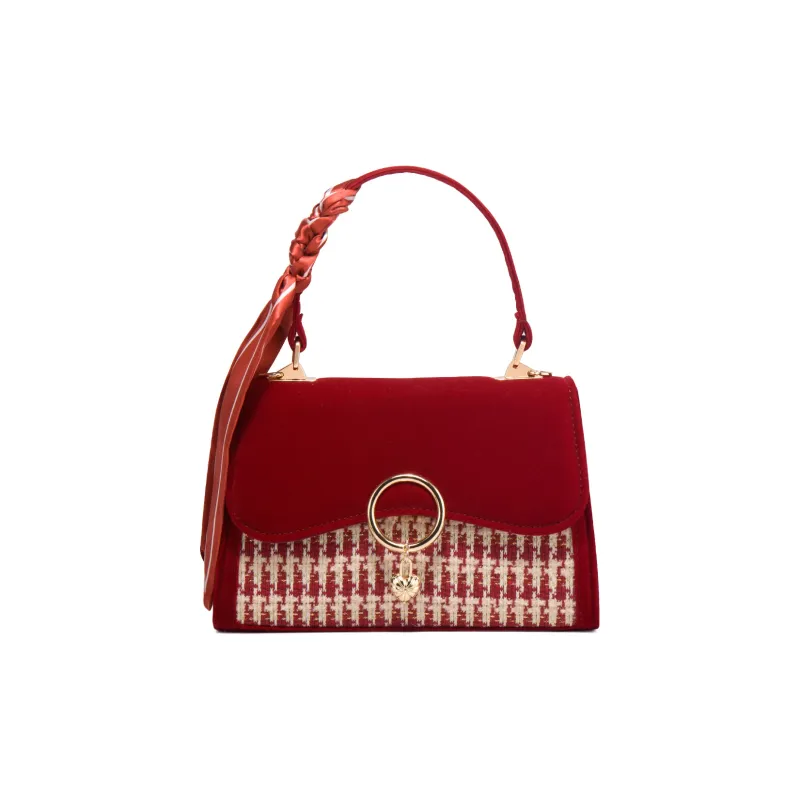 OUZIHUANG Woolen Shoulder Bag, Crossbody Bag, Handbag Regular Women's Burgundy-0