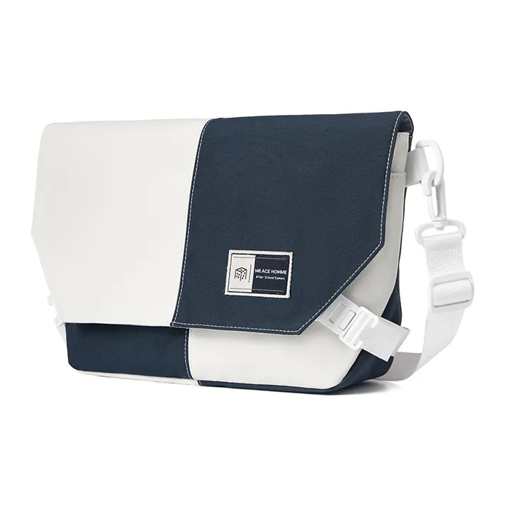 MR.ACE HOMME Polyester Messenger Bag, Crossbody Bag Medium Size Unisex Navy Blue White/Vibrant Orange-1