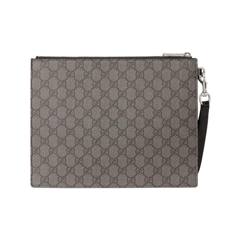 GUCCI Supreme Canvas Bag Clutch Men's Gray & Black-3